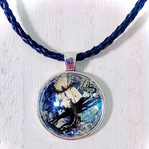 Handmade glass and feather necklace